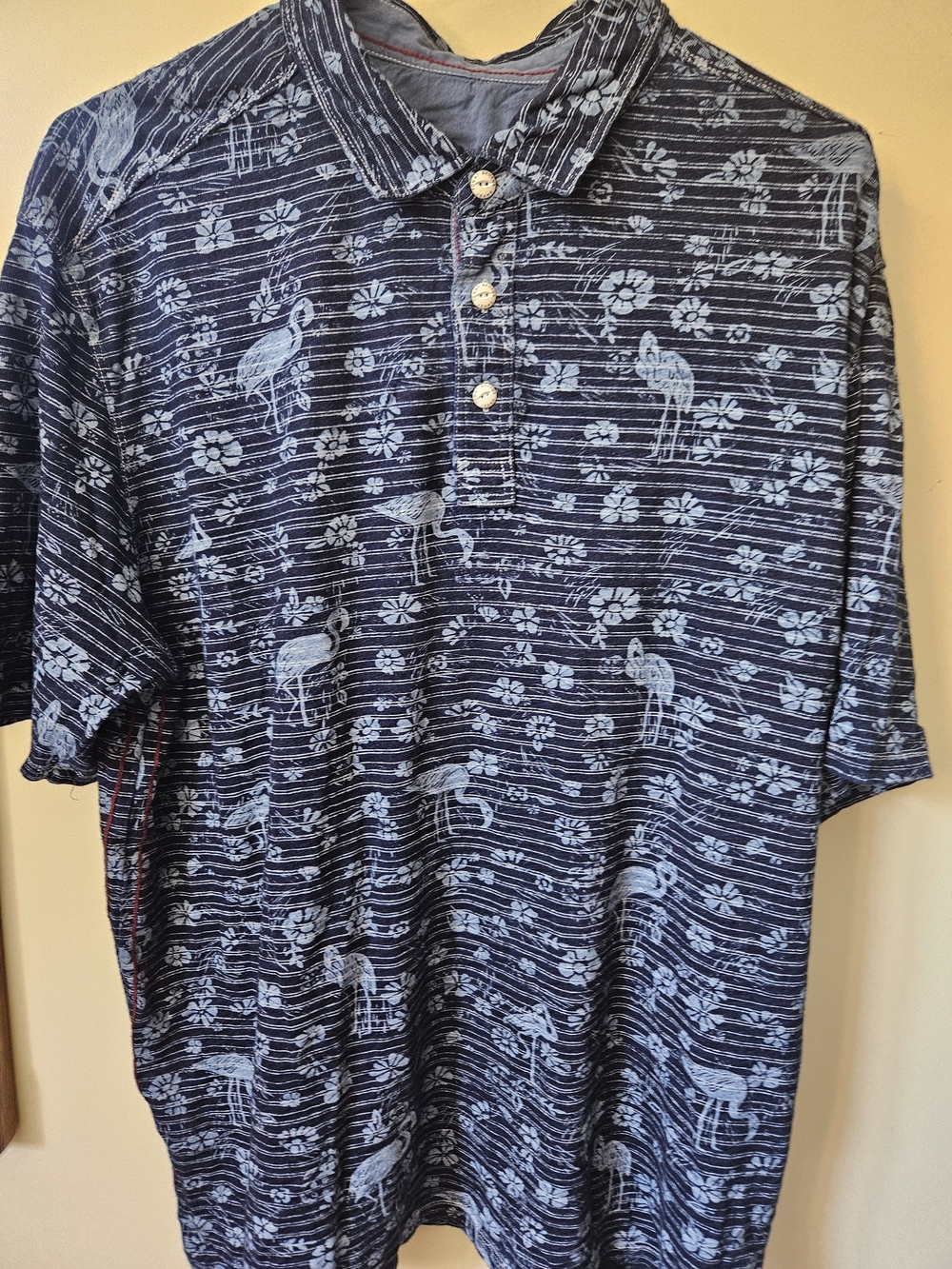 Men's Tommy Bahama Navy Blue Floral & Flamingo Polo Shirt